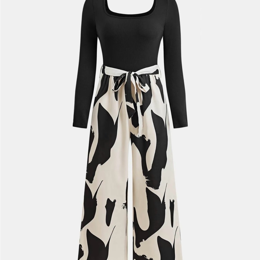 Black and White Wide-Leg Pants